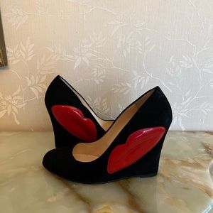 Christian Louboutin Black and Red Wedges